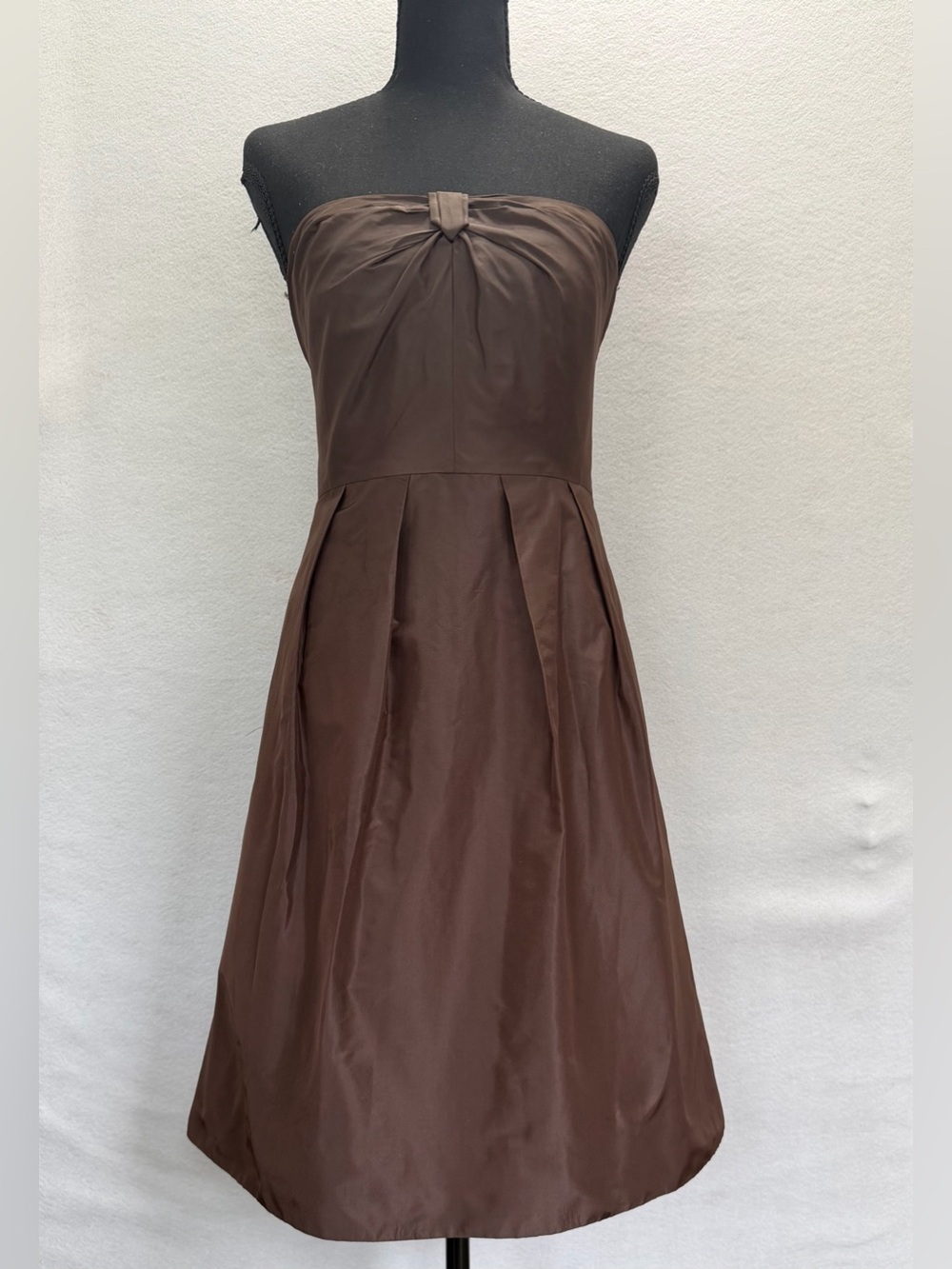 J CREW Strapless Dress 100% Silk s6 Women’s Brown Lined Side Pockets